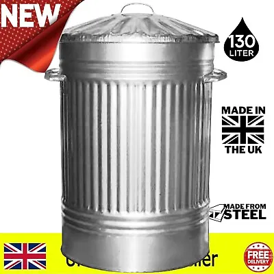 130l Metal Garden Waste Rubbish Trash Can Large Galvanised Bin  • £44.99