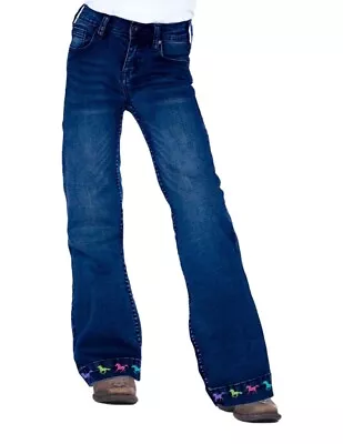 Cowgirl Tuff Western Jeans Girls Ride Fast Trouser Button Dark GJFATR • $79.93