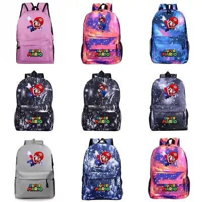 £2.76 • Buy Girls Boys Super Mario Backpack School Bag Casual Bookbag Travel Rucksack Gifts