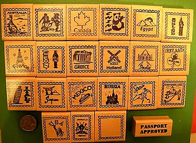 Country And Continent Passport Stamp Frame Rubber Stamps Wood Mtd. Your Choice • $4.95