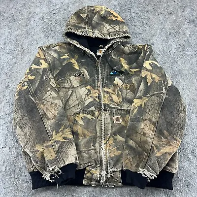 VINTAGE Carhartt Jacket Mens XL Brown Real Tree Camo Hunting Hooded Coat 90s • $184.95