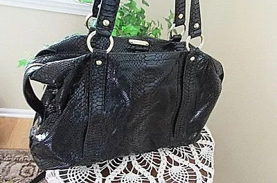  Michael Kors Python Embossed Black Patent Leather Large Tote Sachel Handbag • $109