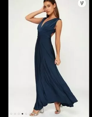 Lulu's Formal Navy Multi Way Wrap Convertible Maxi Dress Sz S  Wedding Prom Dres • $29.98