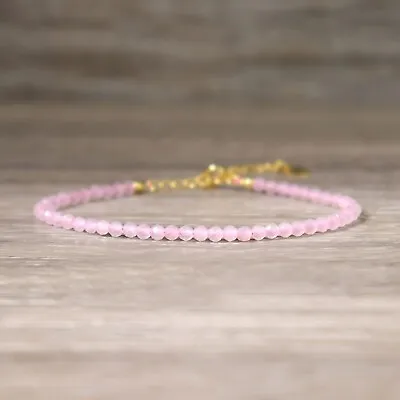 Rose Quartz Beads Gemstone Healing Protection Anxiety Relief Women Bracelet Gift • $12.98