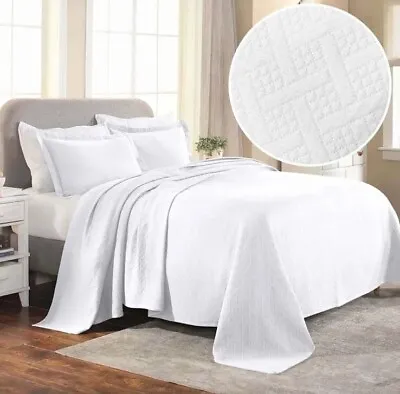 Jacquard Matelasse Textured Basketweave Bedspread & Pillow Sham Bedding Set King • $94.40