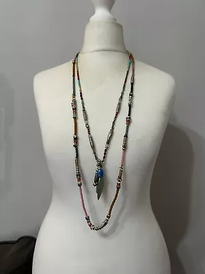 M&S Long Length Double Strand Colourful Beaded Necklace Bohemian • £6.49