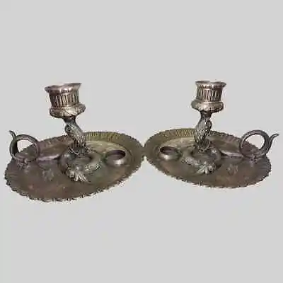 Antique Victorian Middletown Silverplate Candlesticks With Snakes Signed • $445