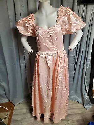 S-M Vtg 80s BARBIECORE PRETTY IN PINK Party Prom Dress REALLY BIG PUFF SLEEVES • $39.99