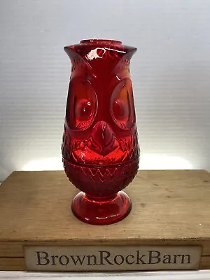 MCM Viking Glass Ruby Red Owl Fairy Lamp GLOWS! • $185