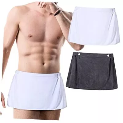 Men's Bath Towel Wearable Shower Wrap Short Pants Soft Mircofiber 2 Grey White • $27