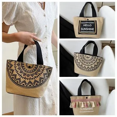 Large Fashion Linen Woven Tote Bag Summer Beach Fashion Handbag Designer Tote; • $11.48