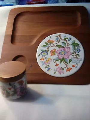  Vintage Dolphin Fine China Cheese And Crackers Set With Teakwood Platter • $18.99