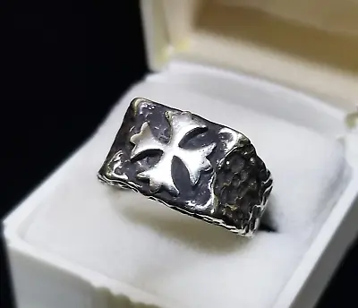 Sterling Silver Maltese Cross Ring Tapered Band Size 7.25 Antique Vintage • $129