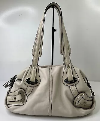 B. Makowsky Shoulder Bag Ivory Leather Satchel Double Handle Lined Full Zip • $35