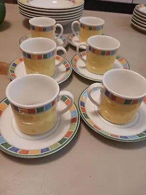 Set Of 6 VILLEROY AND BOCH TWIST ALEA LIMONE ESPRESSO CUPS & SAUCERS • $105