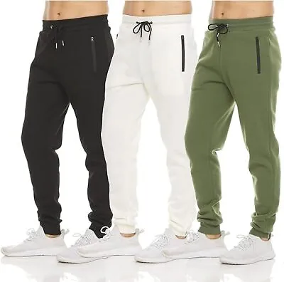 3 PACK: Men's Fleece Lined Slim Fit Casual Tech Jogger Sweatpants Zipper Pockets • $38.99