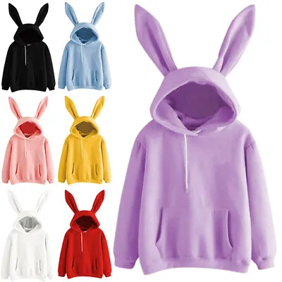 Women's Solid Bunny Ears Hooded Casual Sweatshirt Hoodie Jumper Pullover Tops • $22.97