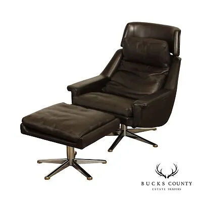 Werner Langenfeld For ESA Danish Modern Leather Lounge Chair And Ottoman • $3295