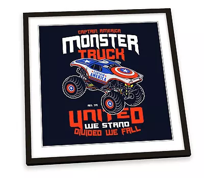 Captain America Monster Truck Blue FRAMED ART PRINT Picture Square Artwork • £15.99