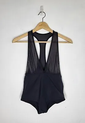 L SPACE Sheer Mesh One Piece Swimsuit Deep V-neck Racerback Black Size 4 • $45