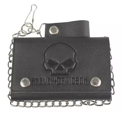 Harley-Davidson® Mens Willie-G Skull Black Leather Tri-fold Chain Wallet XML4719 • $60.29