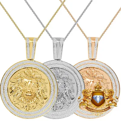Real Genuine Diamond 10K Gold Finish Lion Head Charm Pendant Medallion Chain Set • $349.99