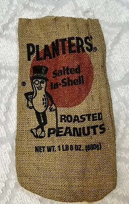 “Planters Salted-In-Shell Roasted Peanuts 1 LB 8 OZ” Mr Peanut Burlap Bag Sack • £12.34