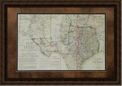 $229 • Buy Cattle Trail Map | Framed Historic Texas Map With Double Mat