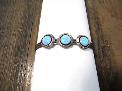 Vintage 3 Opal Cuff Bracelet Sterling Silver 925 • $39.99