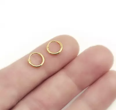 18ct Gold On 925 Sterling Silver Very Small Sleeper Nose Lip Hoop Ear Rings 6MM • £3.99