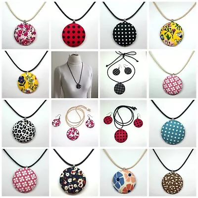 Black White Red Blue Polkadot Long Round Button Earrings Necklace Matching Set • $8.49