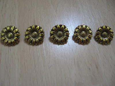 Flower Buttons X5 Shiny Gold Tone Metal Buttonscraftssewing Giftpresent • £4.50