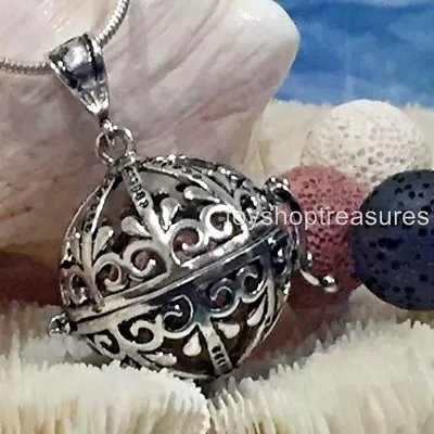 Fleur De Lis Aromatherapy Diffuser Necklace Essential Oil Locket 3 Lava Stones • $17.95