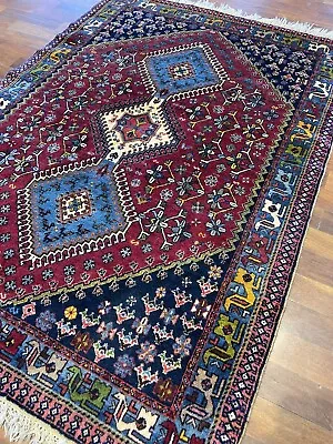 Area Rug Geometric Yalameh Rug 3.6x5 Hand-Knotted Wool Tribal Carpet • $645