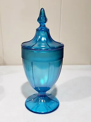 Vintage Iridescent Blue Glass Panel Apothecary 10.5  Jar  • $49.24