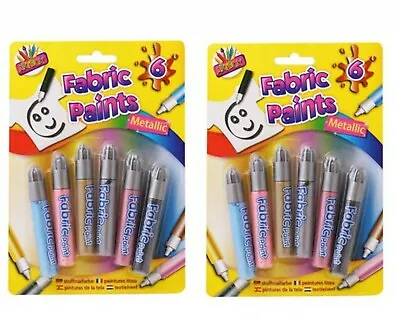 Pack Of 12 Pcs Metallic Fabric Paint Pens T-Shirt Clothes Canvas Shoes Kid Adult • £5.99