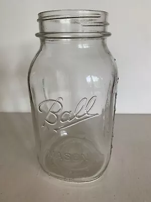 VTG BALL Mason Quart Jar Raised Print Ribbed Measurements On Side Square Bottom • $14.95