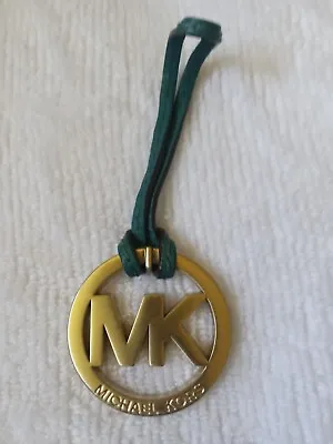 Michael Kors Mk Gold Logo Purse Bag Teal Leather Slip Thru Tie Hang Tag Charm Lg • $8.99