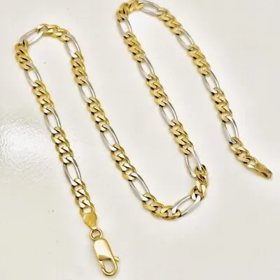 9K Yellow And White Gold Figaro-Link Chain 38cm 16.25g • $558.80