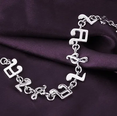 Silver Plated Musical Notes Bracelet Bangle.Heavy 925 Sterling. 7 Inches Long • £7.99