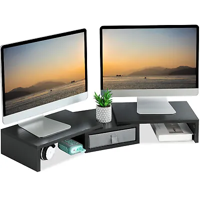 Dual Monitor Stand Riser With Drawer Organizer 37 Inch Corner Desk Shelf Black  • $39.99