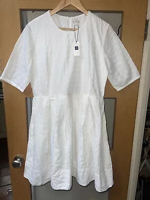 Gap Women’s Summer White Broderie Anglaise Cotton Dress Top Size Us 12 Uk 16 • £9.99