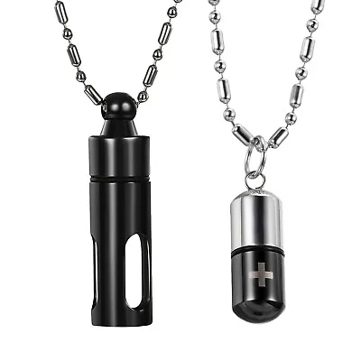 2pcs Men Women Stainless Steel Urn Ash Pill Bottle Pendant Locket Necklace 22  • $11.99