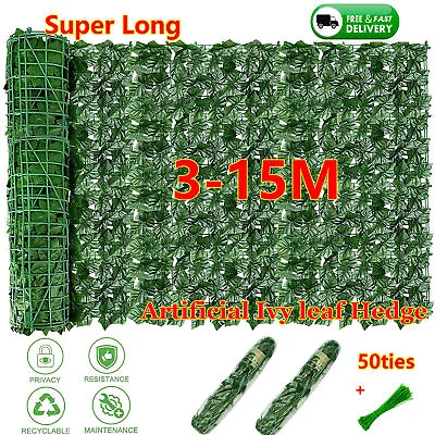 3M-15M Artificial Hedge Fake Ivy Leaf Garden Fence Privacy Screening Roll Panel. • £49.86