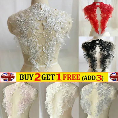 £4.99 • Buy 1 Pair Lace Applique Embroidery Trim Sewing Motif DIY Wedding Bride Dress Crafts