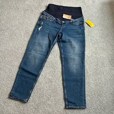 &Denim By H&M Mama Boyfriend High Rib Maternity Jeans Blue Cotton Blend US 12 • $15.01