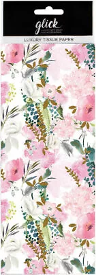 Summer Floral Pink Flowers Glick Tissue Wrapping Paper 4 Sheets 50x7 5cm • £3.78