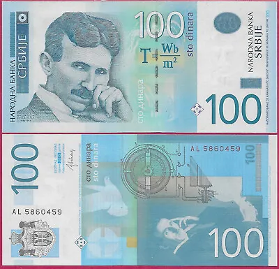 Serbia And Montenegro 100 Dinara 2013 Unc Prefix Alportrait Of Nicola Teslamat • $5