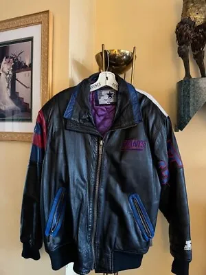 Starter N.Y. Giants Genuine Leather Large Black Zippered Jacket • $100