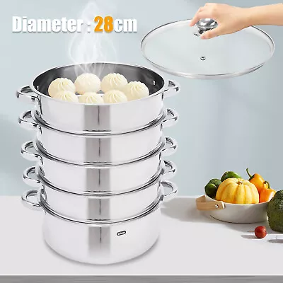 5 Tier Stainless Steel Steam Cooker Steamer Set Pan Cook Pot With Glass Lid USA • $46